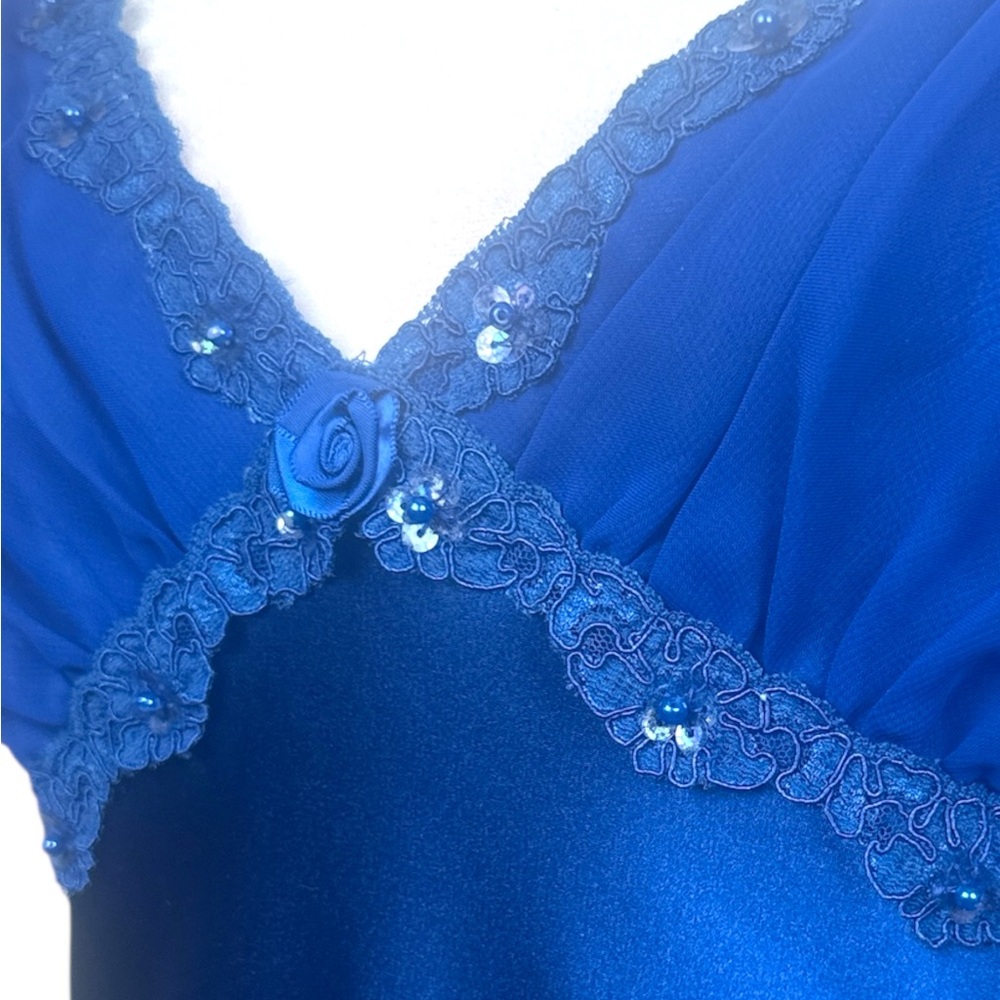 VTG INNER MOST Royal Blue Maxi Satin Retro Sexy Lace Slip Vintage Dress Lingerie - Picture 5 of 12